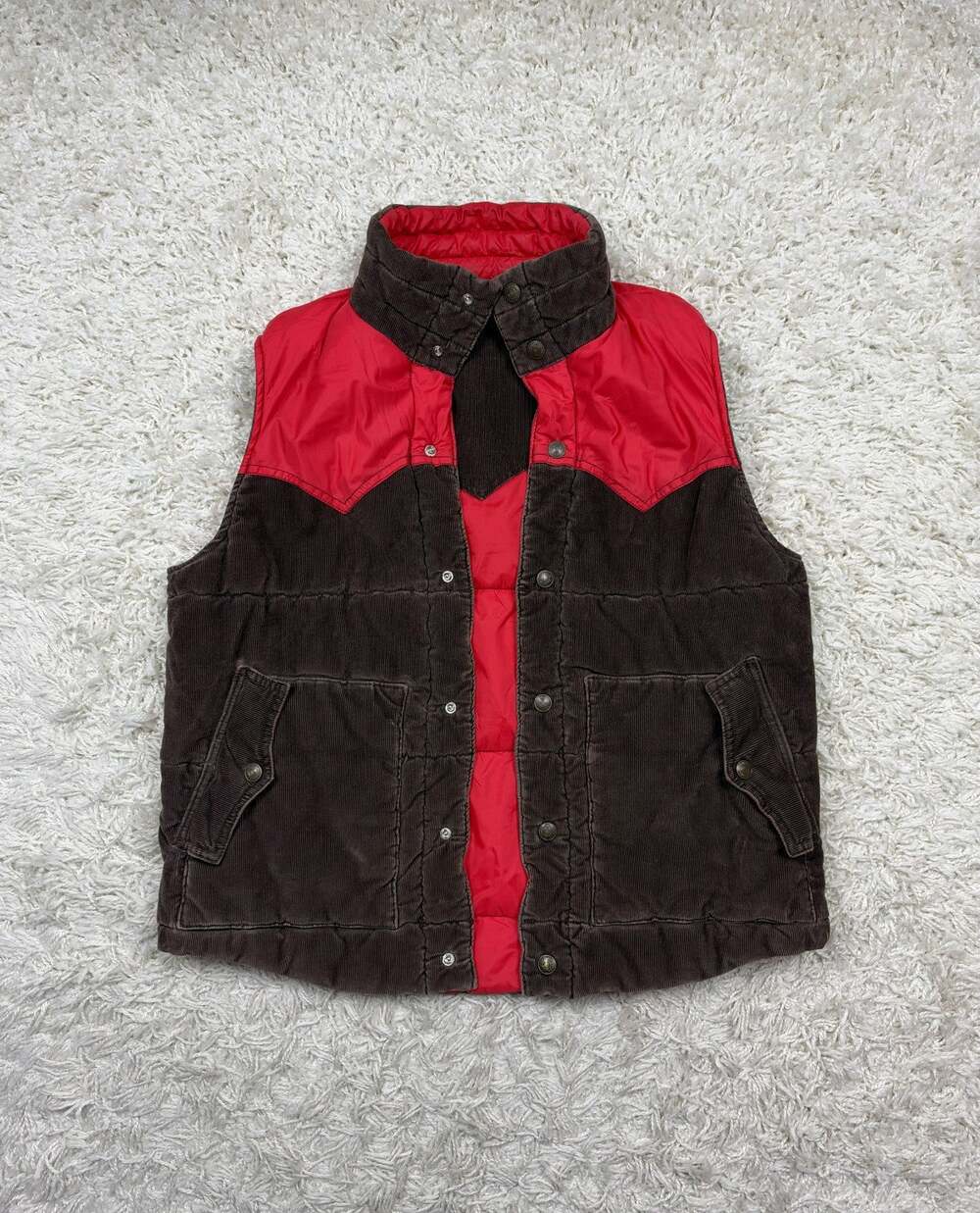 Levis Reversible Puffer Vest Corduroy Western Yoke Snap Red Brown Size L Y2K